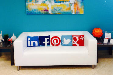 Social Media Marketing - a fun couch with social media pillows