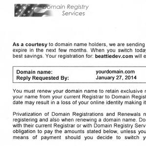 Look Out for Domain Name Scams SPAM!