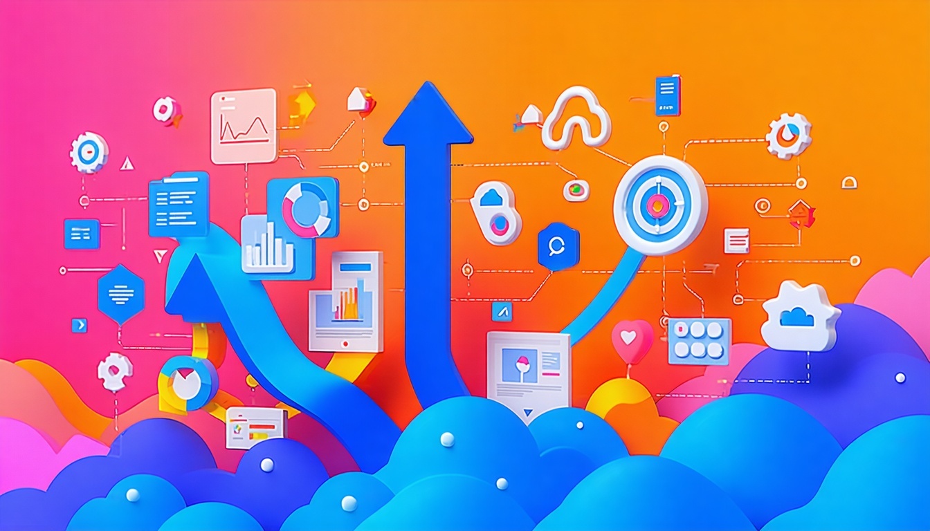 The image bursts with a dynamic interplay of blue orange and pink creating a visually striking palette that captures attention Within this colorful backdrop key elements of a GoToMarket GTM strategy are subtly integrated such as arrows symbolizing gr