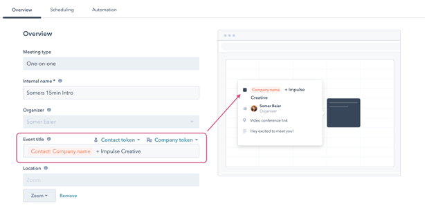 HubSpot>Sales>Meetings>Customization Tokens