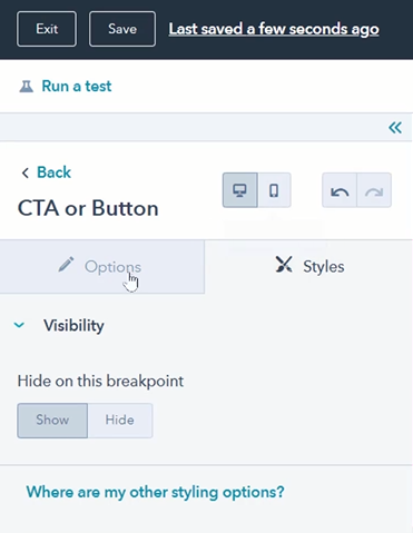 styles in module - HubLMS - How to Use the CTA or Button Module